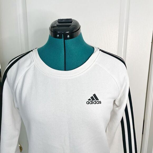 Adidas Classic Stripes Crewneck Long Sleeve Pullover Cotton Blend Sweatshirt - Picture 5 of 13